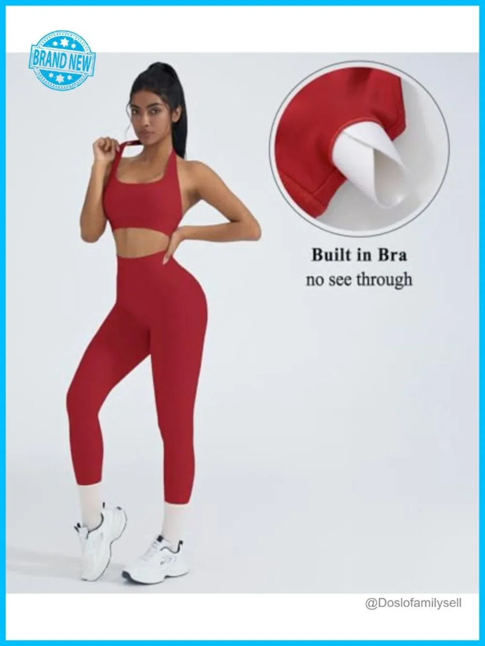 2 Piece Workout Set Halter Sports Bra Scrunch Leggings Nylon Spandex Gym